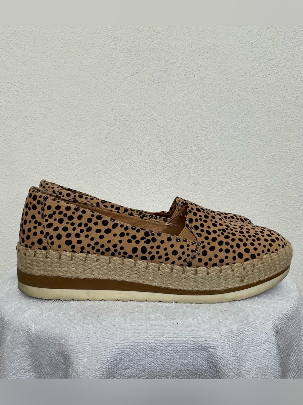 Dr Scholl's Canvas Espadrille Loafers Tan, Black Speckled Print Size 8
